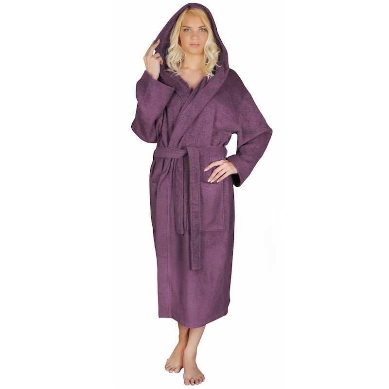 Women's Turkish Cotton Hooded Bathrobe - Purple - S/M