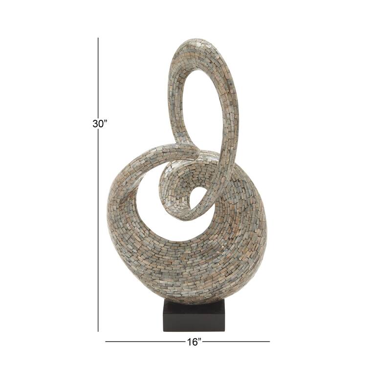 Mother of Pearl Shell Abstract Swirl Decorative Sculpture with Black Base - Gray - Roche River Decor