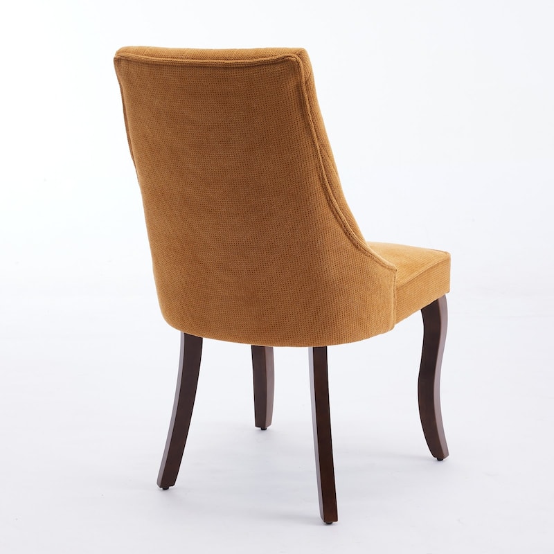 Rayon Cloth Flocking Dining Chairs Channel Kitchen Chair Comfy Fabric Upholstered Accent Chair,Curved Solid Wood Legs,Set of 2