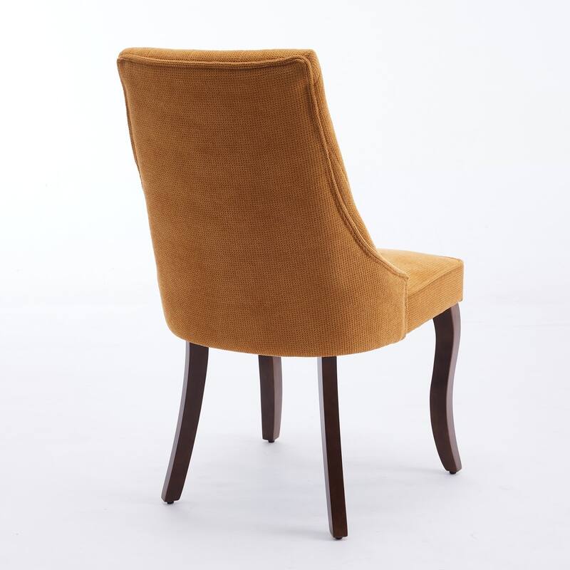 Rayon Cloth Flocking Linen Dining Chairs Set of 2, Fabric Upholstered Accent Chair, Dining Chairs with Curved Back & Wood Legs