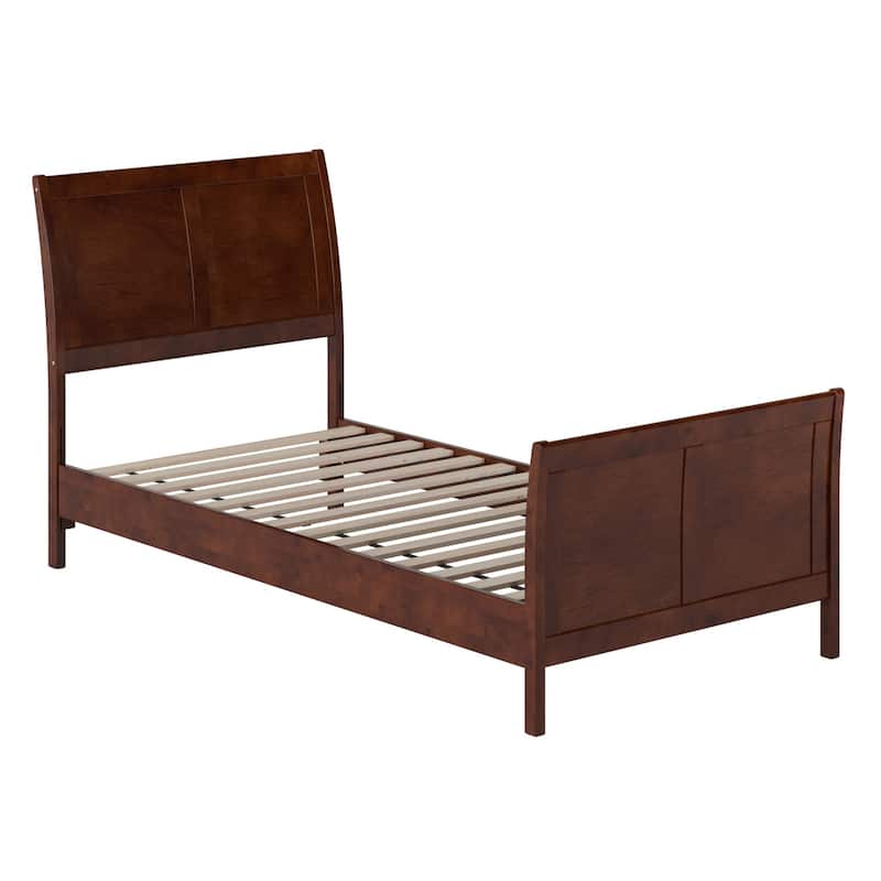 Twin XL Platform Bed Wood Sleigh Bed Low Profile Modern Bed Walnut Finish