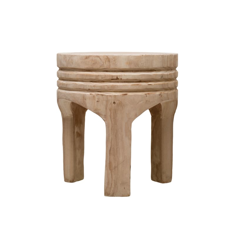 Paulownia Wood Carved Stool - Natural
