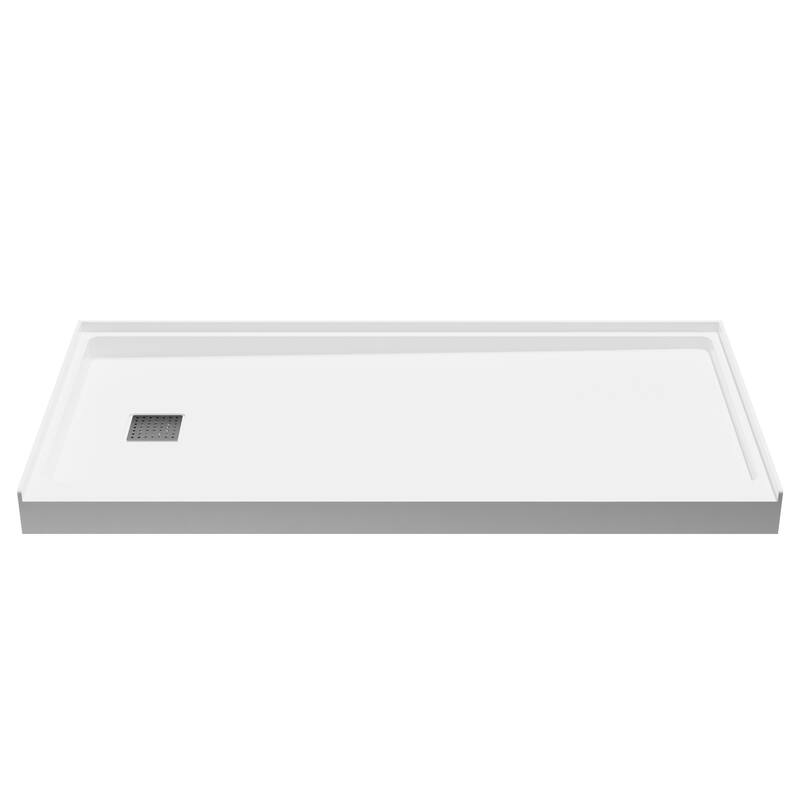 Alexander 60 in. L x 30 in. W Alcove Shower Pan Base with Left Drain in Glossy White Marine Acrylic - White