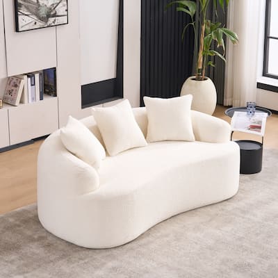 Curved Loveseat White Full Compression Sponge Sofa, 30D Chenille No-Assembly Compact Sofa for Small Spaces & Apartments