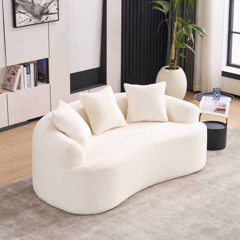 GDFStudio - Soft Upholstered Curved Loveseat Sofa with 3 Pillows for Small Spaces - White