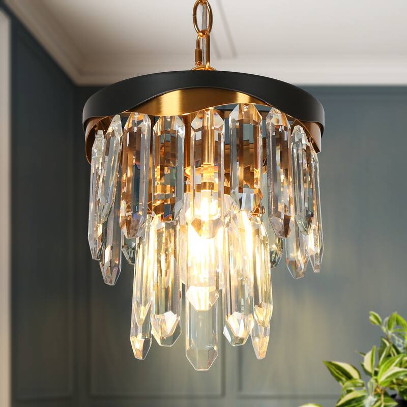 Modern Crystal 1-Light Pendant Light for Kitchen Island Dining Room - Black and Gold - 8.5" Dia. x 10" H