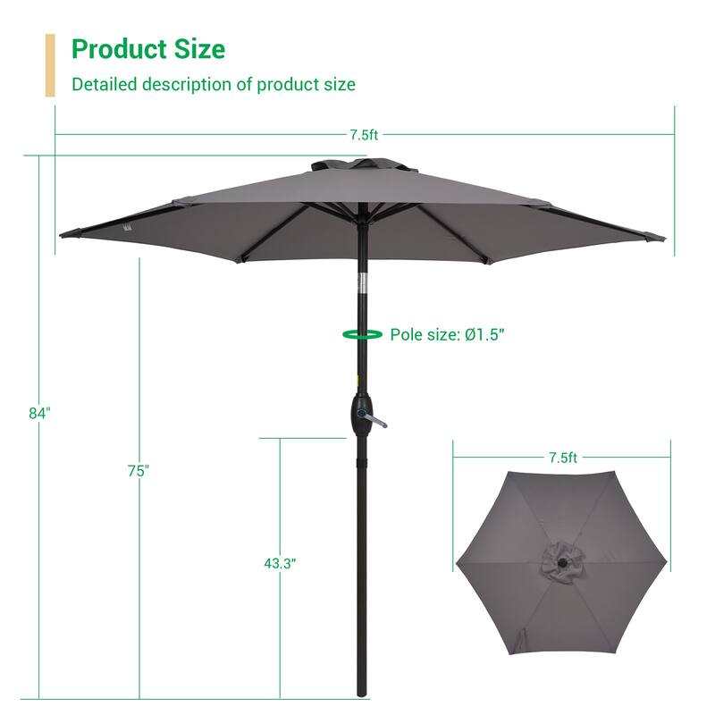 LIVOOSUN 7.5ft Steel Patio Market Umbrella Tilt System