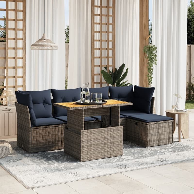vidaXL Patio Sofa Set with Cushions Outdoor Furniture 6 Piece Poly Rattan - 21.7 x 24.4 x 27.2 - Grey
