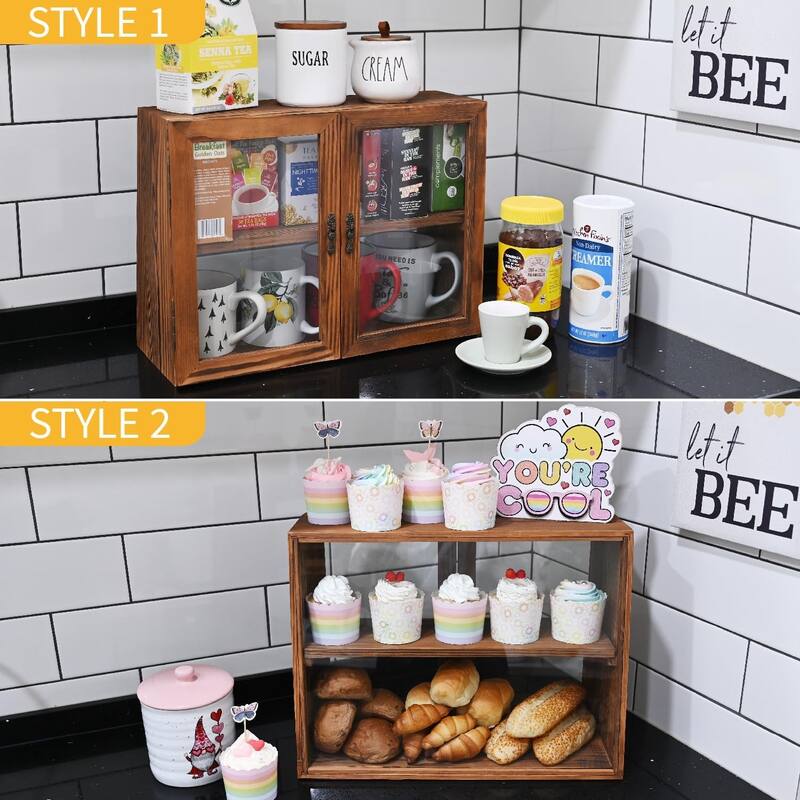 Tempered-Glass Wood Display Case with Double Doors - S