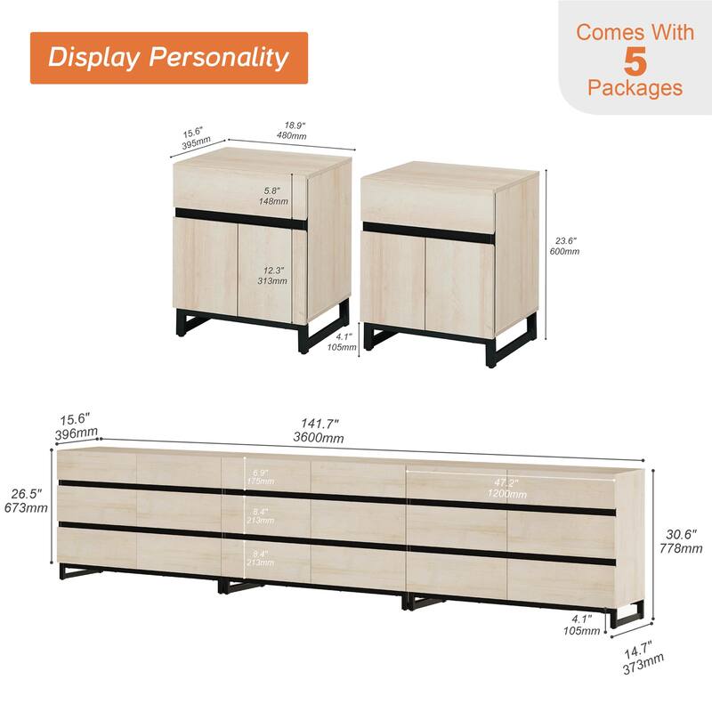 3-Piece Dresser And Nightstand Set,Dresser With 18 Drawers, 2 Nightstand for Bedroom, Bedroom Furniture Set