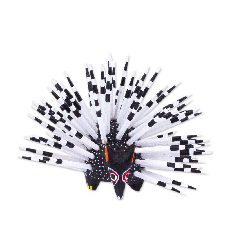Novica Handmade Cute Porcupine In Black Wood Alebrije Figurine