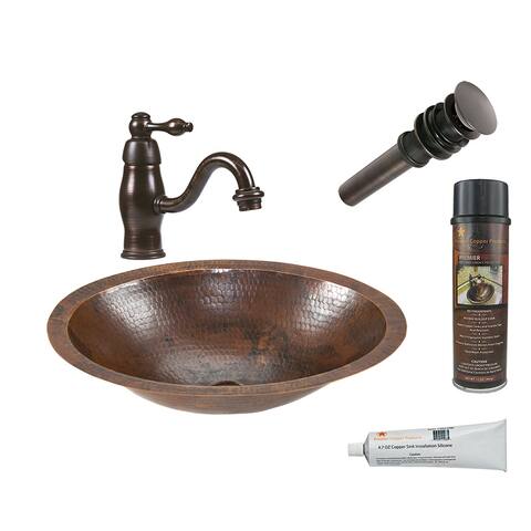 Premier Copper Products Bathroom Sink, Single Handle Faucet and Accessories Package