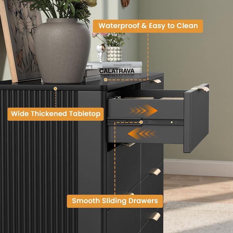 Meyreso Modern Boho Wave Wood Dresser, Wide Storage Cabinet