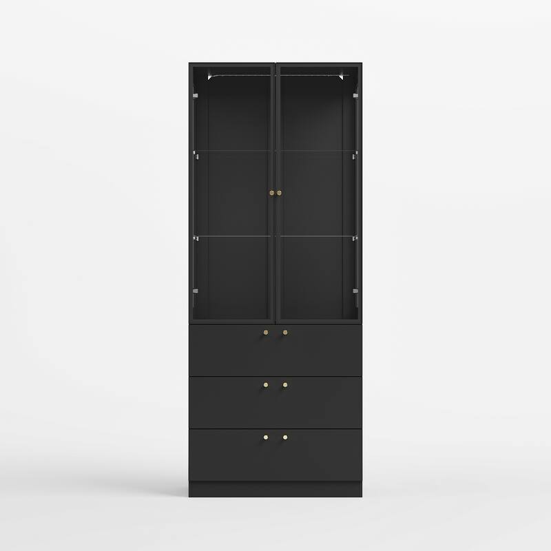 LED Glass Display Cabinet with Aluminum Alloy Frame Glass Door Showcase Wine Storage Cabinet