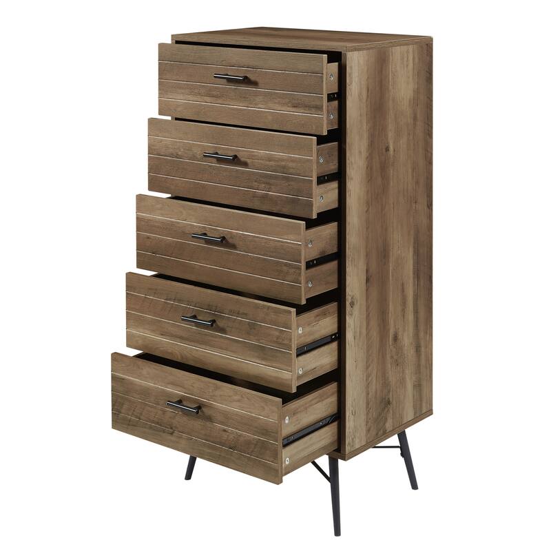 Stylish Spacious Dressing Drawer Storage Wardrobe with 5 Drawers, for Bedroom Hallway, Rustic Walnut