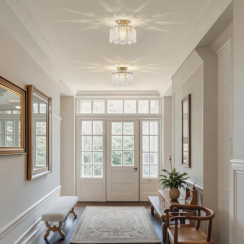 Starsky 1-Light Glass Drum Flush Mount with Textured Glass - Gold