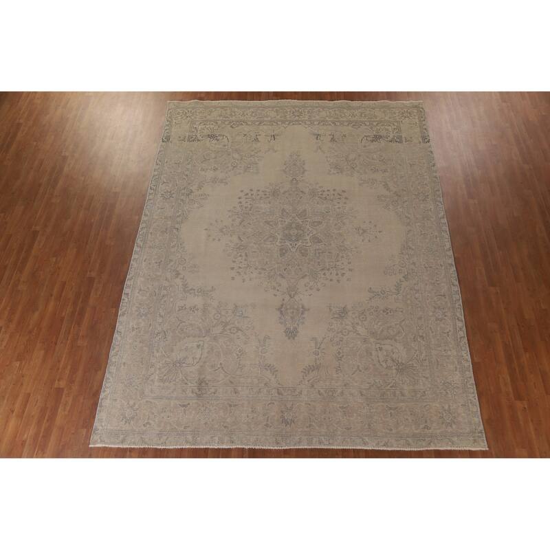 Hand Knotted Oriental 100% Wool Carpet Traditional Floral Beige & Ivories Tabriz Area Rug - 12' 6'' X 9' 6''