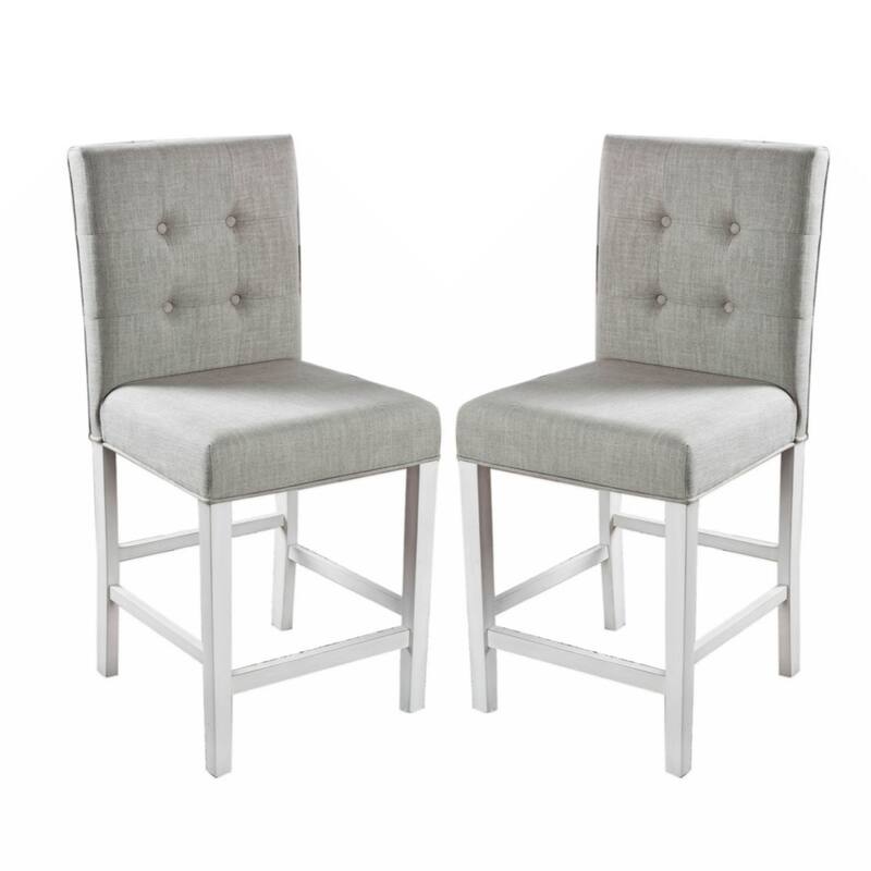 Set of 2 Fabric Counter Height Chair in Antique White and Light Gray - Antique White