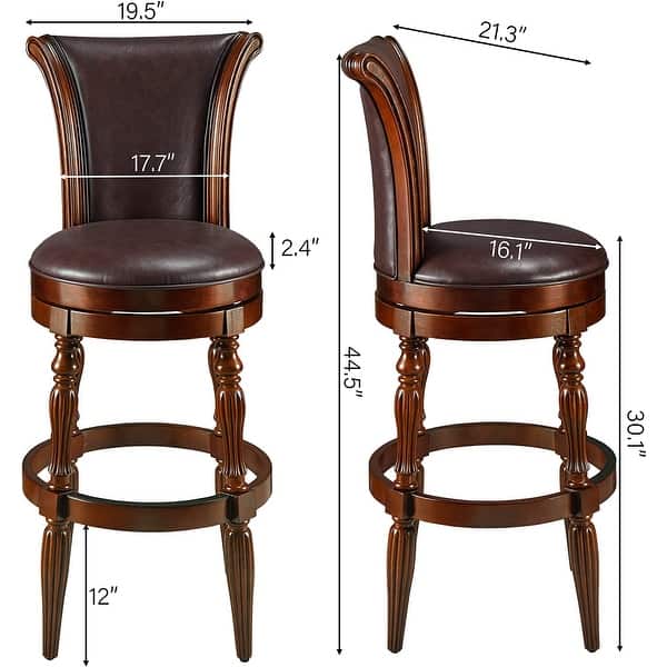 dimension image slide 4 of 6, Solid Wood Swivel Bar Stool Carved Hardwood Rotatable Pub Height Stools