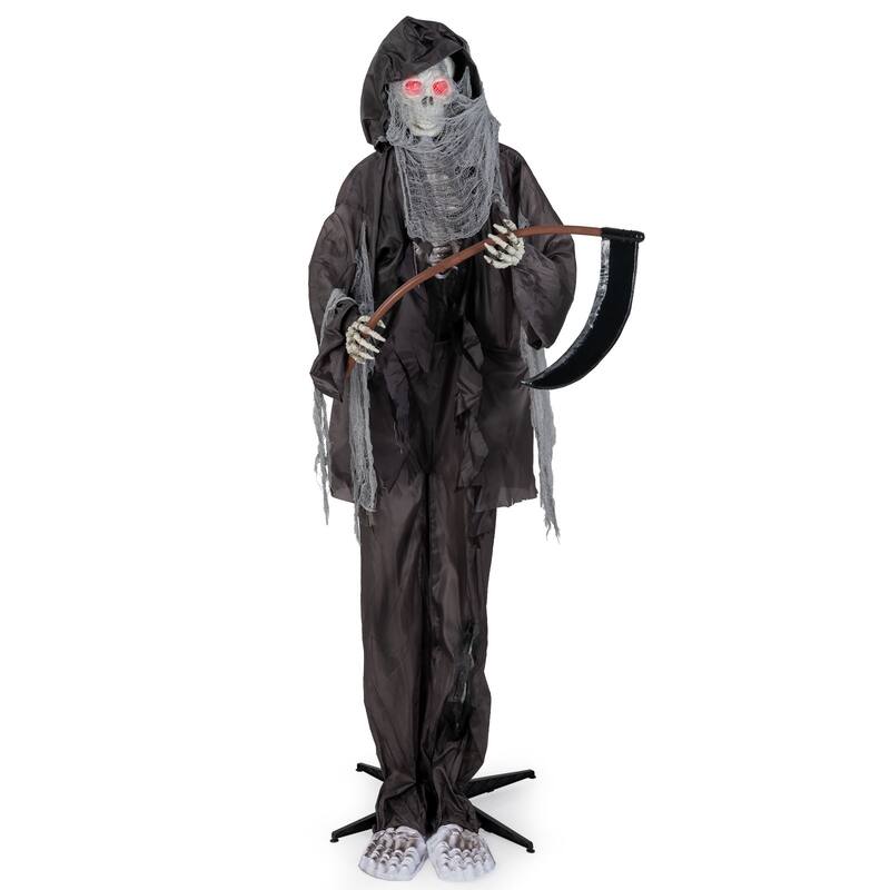 Black Metal Fabric Animated Grim Reaper Halloween Decoration 8.5ft - Black
