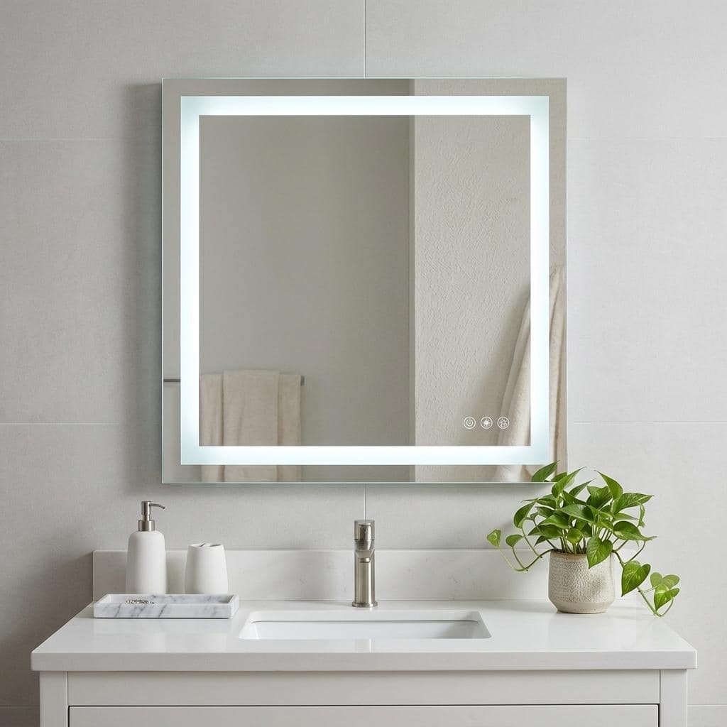 HomeRoots 35" Lighted Frameless Bathroom Vanity Mirror - 35.31 in. x 35.31 in. x 0.94 in.