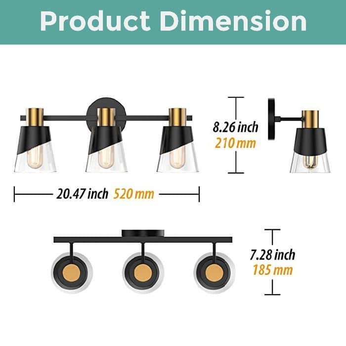 3 Lights brass bathroom light fixtures Gold wall mirror with lights Metal brass vanity light