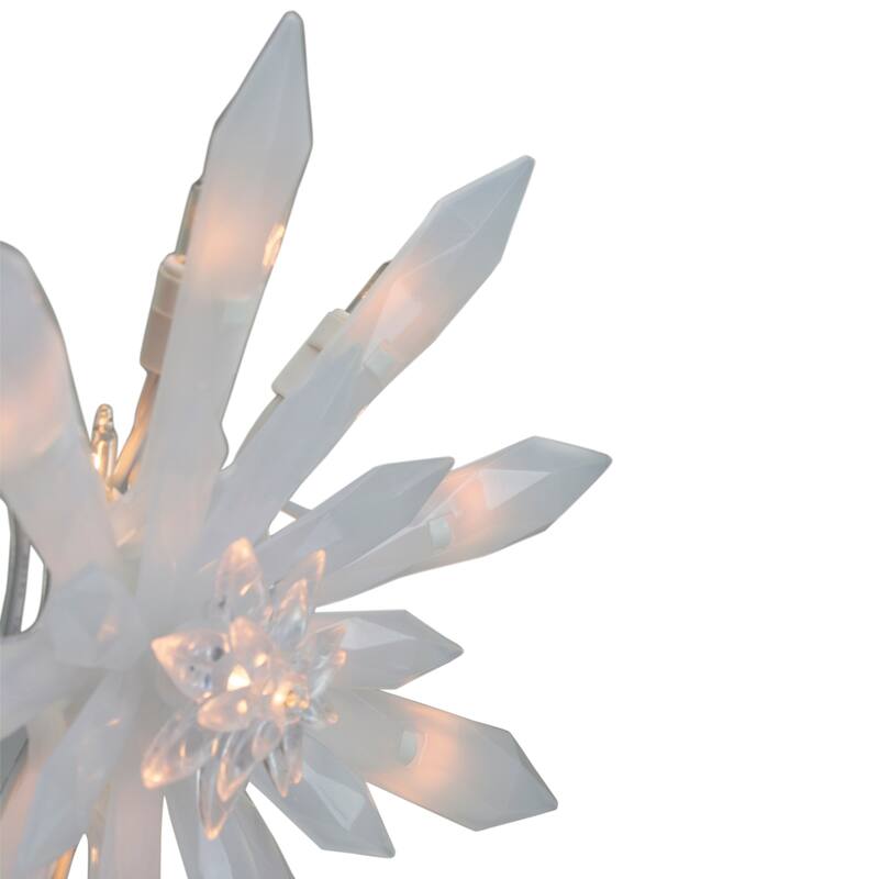 9-Inch Lighted White Snowflake Christmas Tree Topper - Clear Lights - 9