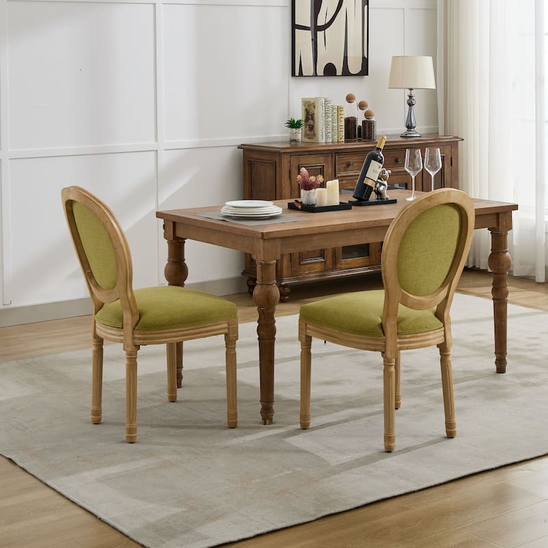 Furniture,French Style Solid Wood Frame Antique Painting Linen Fabric Back Dining Chair,Set of 2,SW1845OL,Olive Green