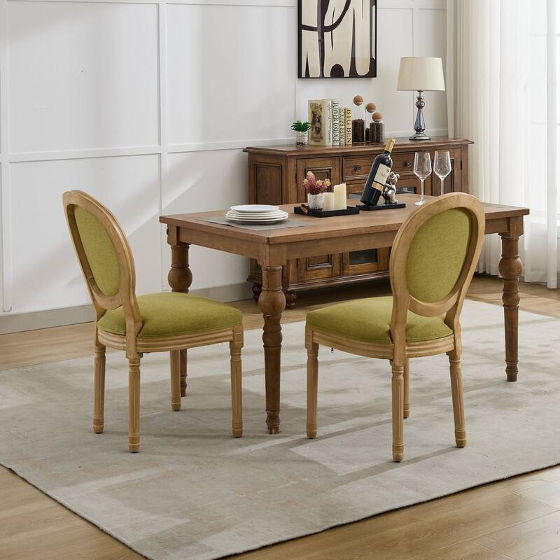 GDF Studio - Ultra French Country Wood Dining Chair Set with Antique Painting and Linen Upholstery (Set of 2)