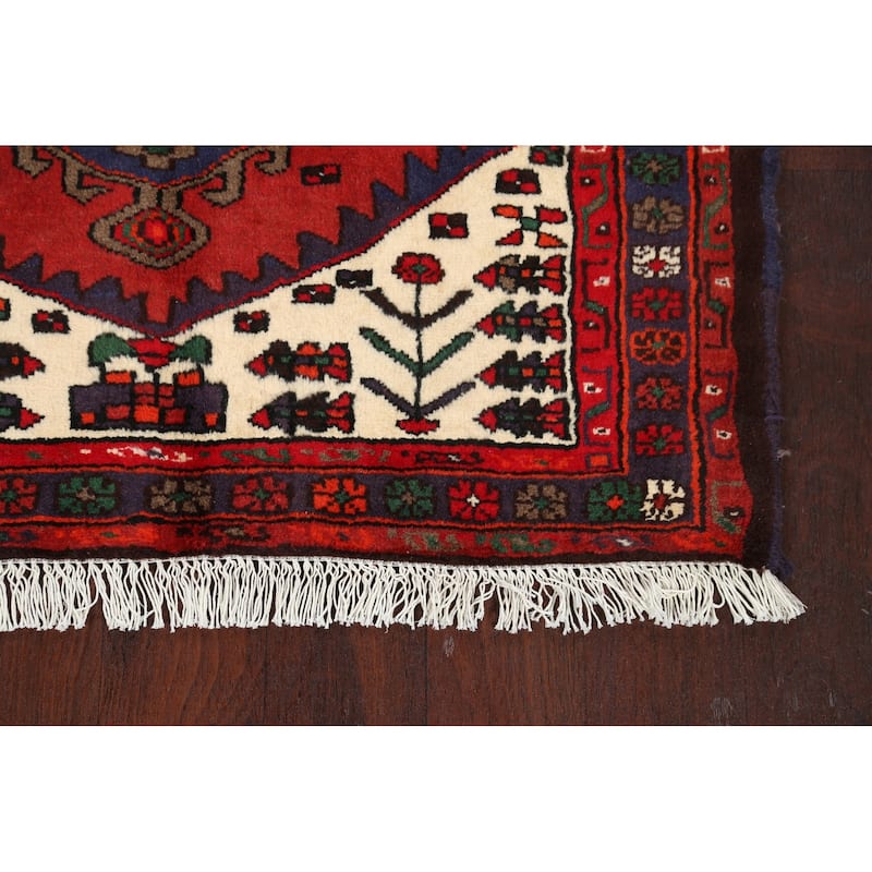 Geometric Persian Hamedan Area Rug Handmade Traditional Wool Carpet - 3'4" x 5'1"