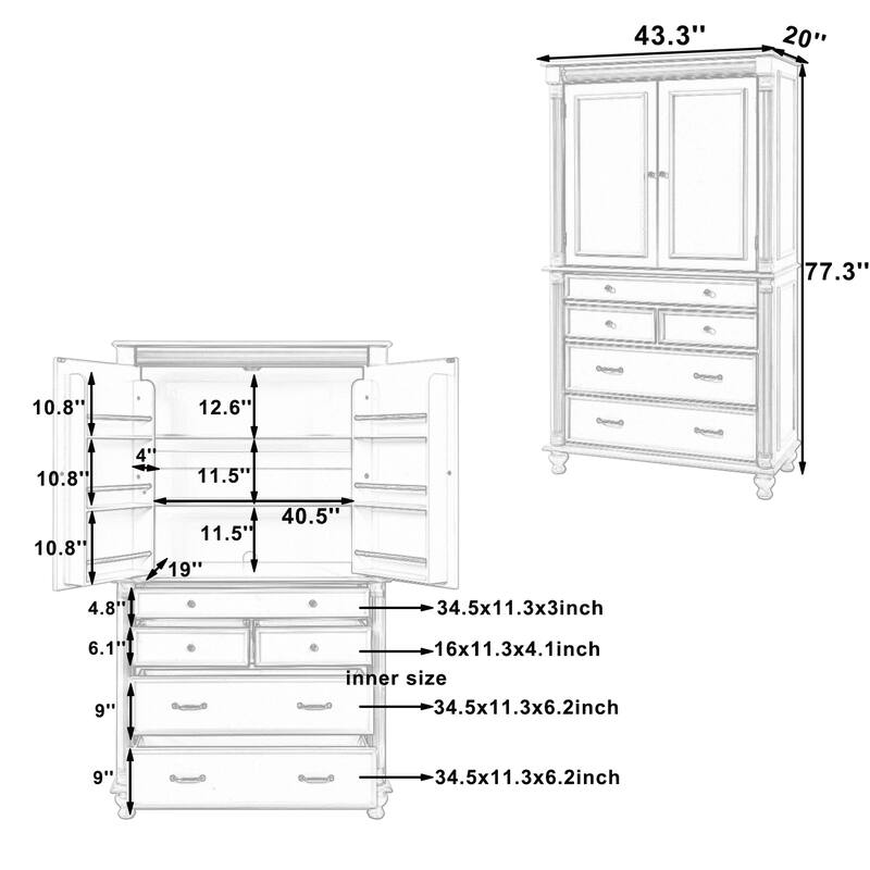 Large Freestanding Kitchen Pantry Cabinet, 77.3 Inch Tall Storage Cupboard with 6 Door Shelves and 5 Drawers