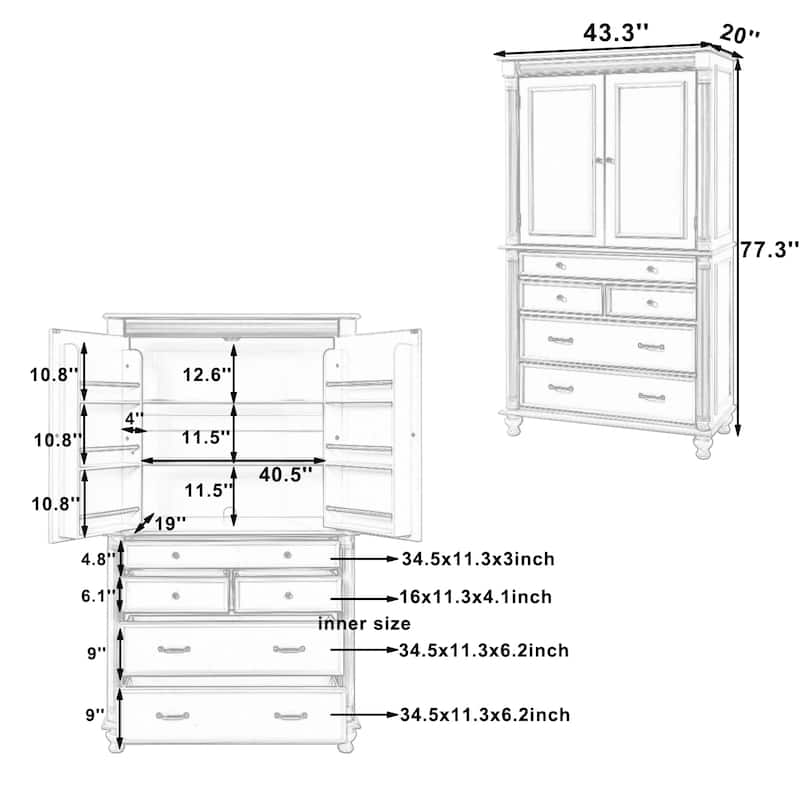 Tall Kitchen Pantry, 77.3"H - Large Storage Cabinet with 5 Drawers, 6 Door Shelves & 2 Adjustable Shelves, Freestanding