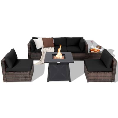Costway 7PCS Patio Rattan Furniture Set Fire Pit Table Cover Cushion - See Details