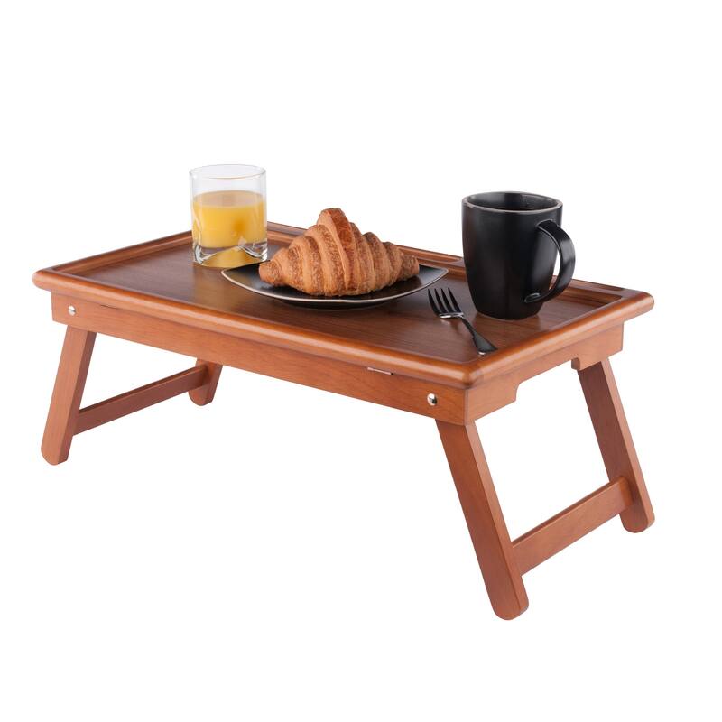 Arlo Breakfast Tray with Flip Top Teak Finish
