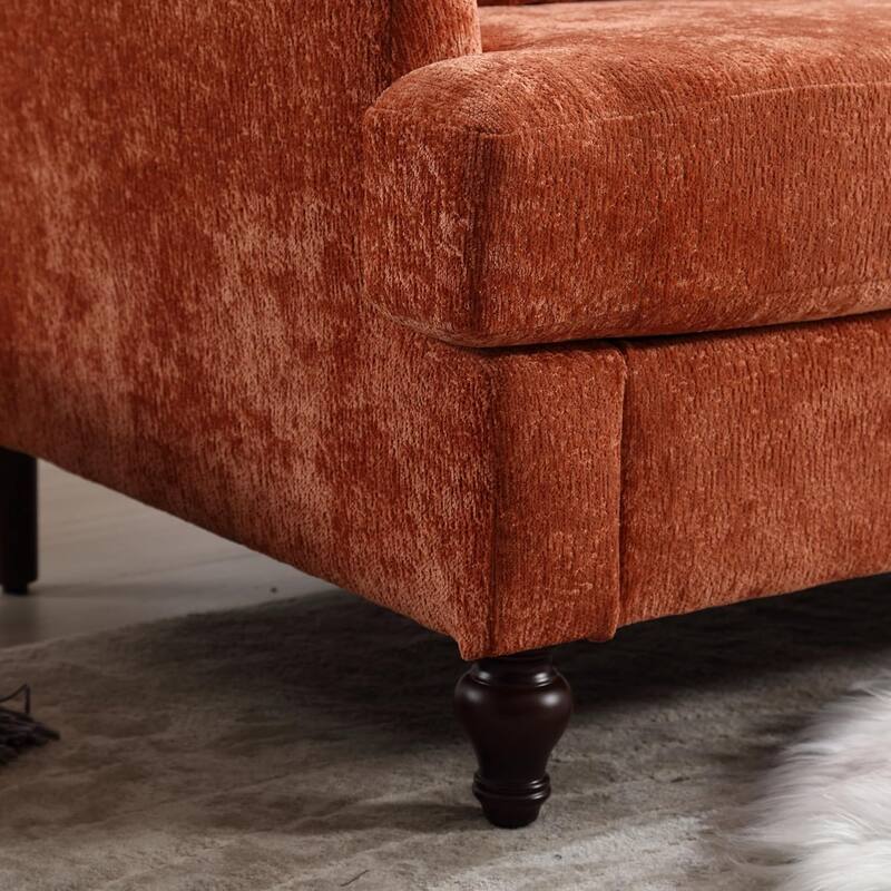 Roomfitters Chenille Loveseat Sofa, Mid-Century 2-Seat Upholstered Couch with Wooden Legs for Living Room