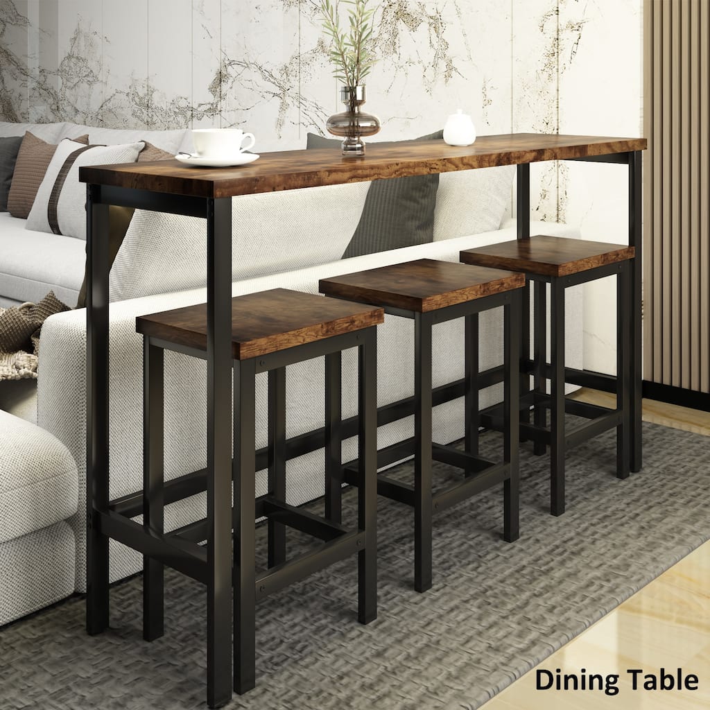 Charming Bar Table and Chair Set, Coffee Table with Steel Frame, Backless Dining Chairs with Footrests