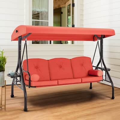 Outdoor Patio Swing Chair for 3 People, with Removable Cushion and Convertible Canopy