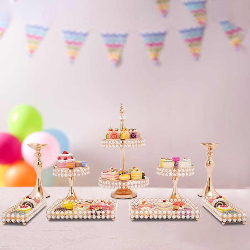 9 Pieces Gold Cake Stand Dessert Table Display Set - Bed Bath & Beyond ...