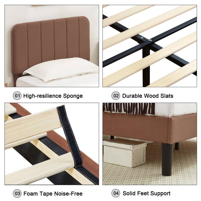 Javlergo Upholstered Bed Frames with Height-adjustable Headboard