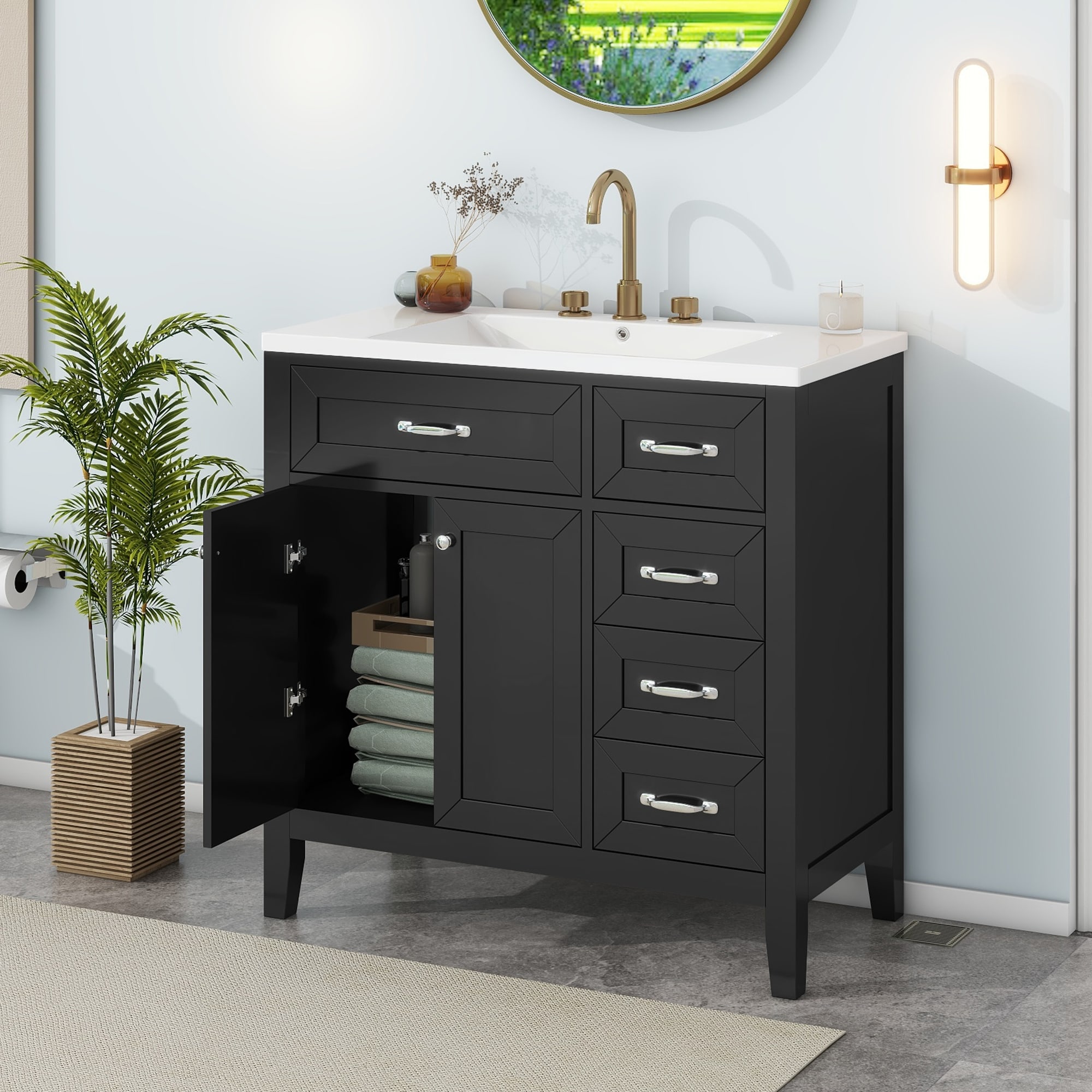 Bathroom Vanity Dressing Cabinet Washing Cabinet Storage Cabinet with 5 Drawers Clothes Cabinet Tool Cabinet