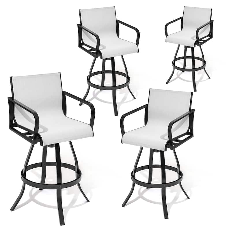 Outdoor Barstools with Back, Bar Stools Swivel Bar Chairs Set of 4, Bar Height, with Sunbrella Textilene Mesh - See Picture