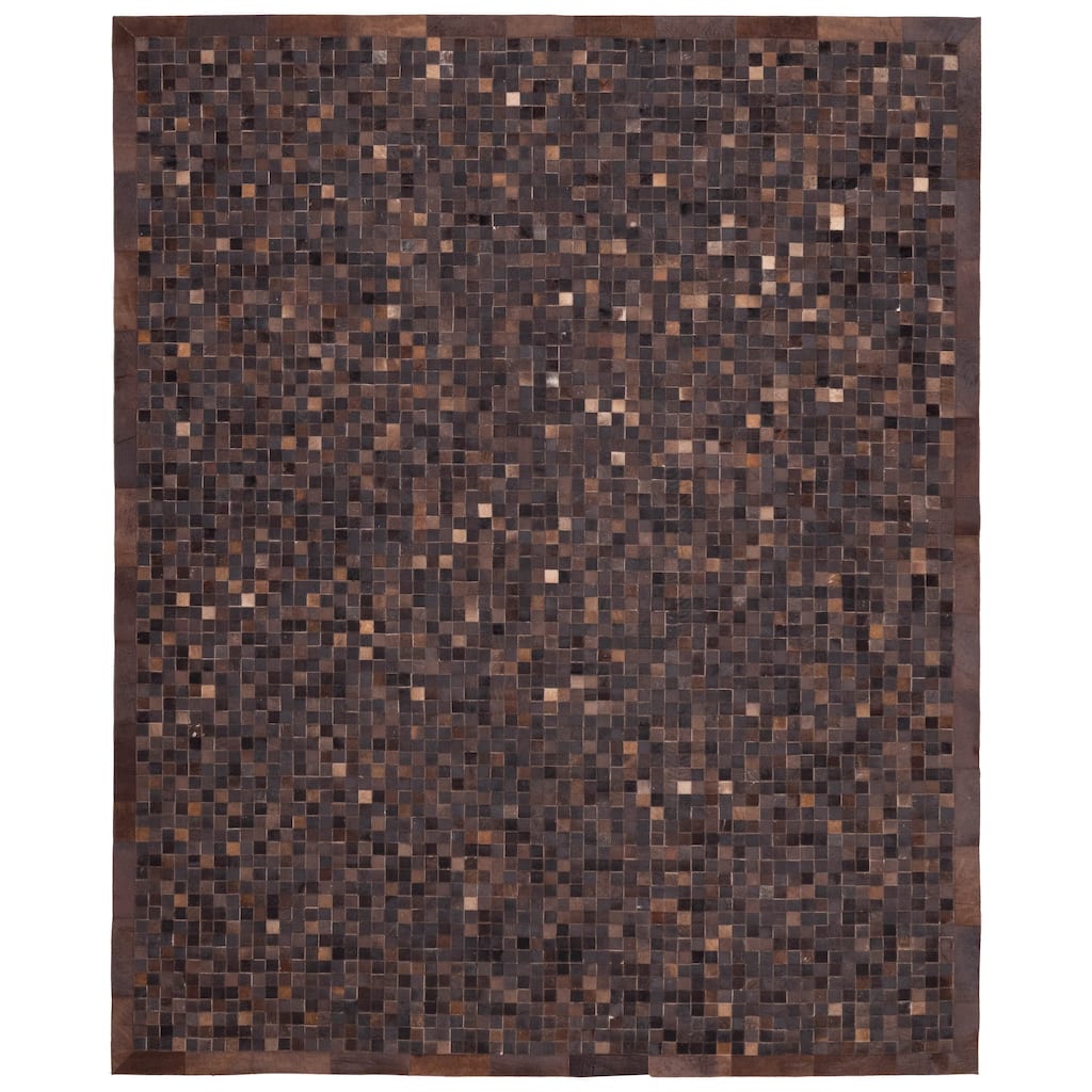 ECARPETGALLERY Handmade Cowhide Patchwork Dark Brown Leather Rug - 8'1 x 10'0