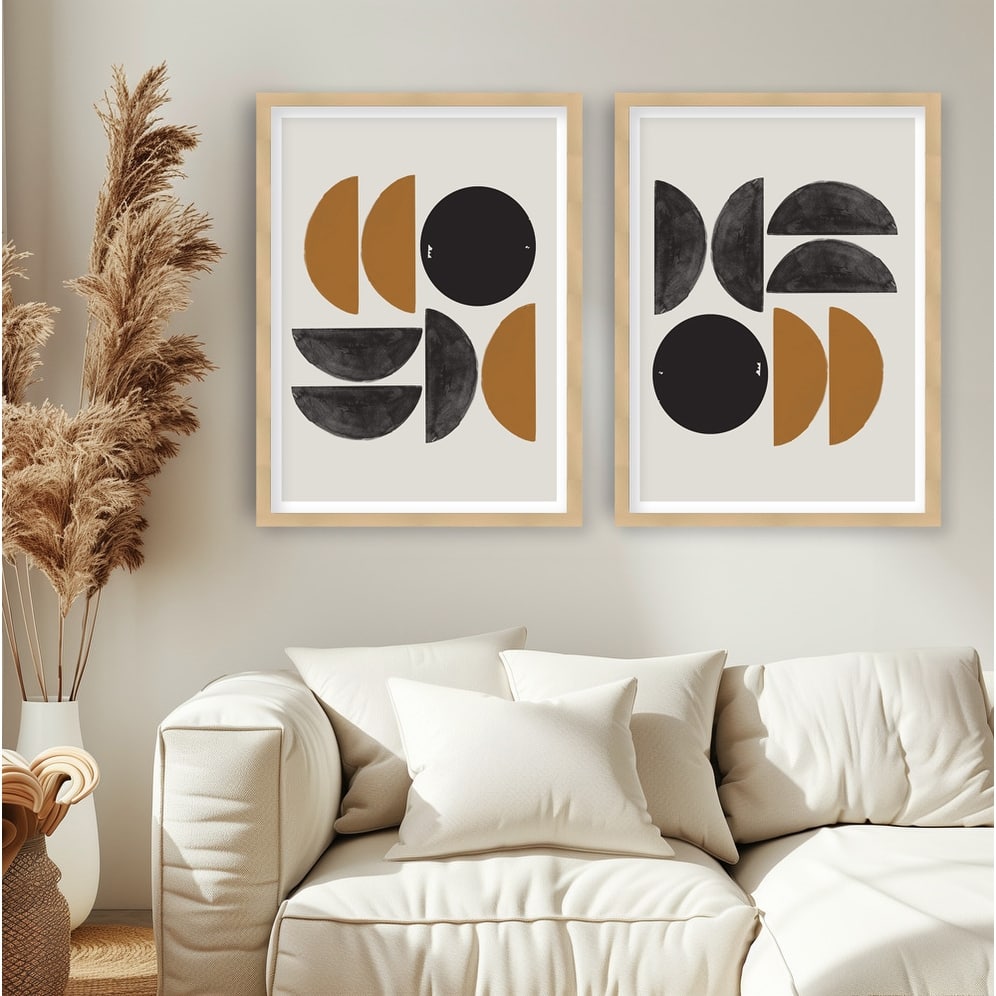 "Retro Composition" Set of Two Framed Textured Wall Art - Multi-Color