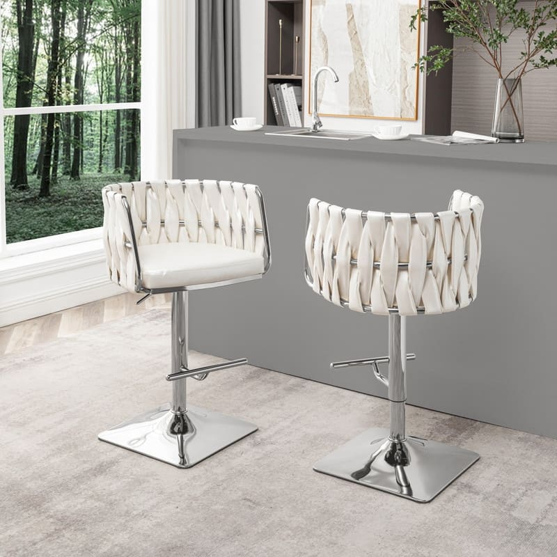 Best Quality Furniture Adjustable Upholstered Barstools with Square Chrome Finish Base (Set of 2)