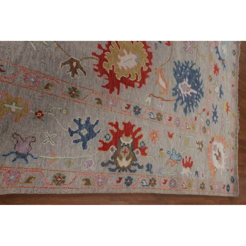 Floral Oushak Oriental Area Rug Hand-Knotted Wool Carpet - 9'1" x 11'9"
