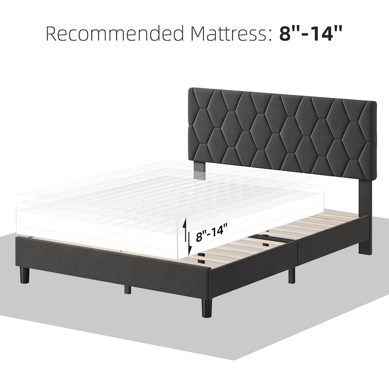 Diamond Upholstered Platform Bed Frame Wood Slat Support