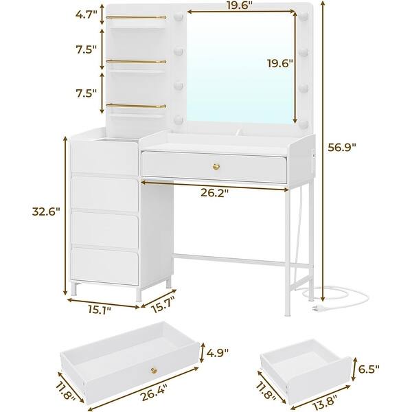 Visual Drawer Layout Makeup Vanity Desk Lighted Mirror 5 Visual Drawers Vanity Table - Bed ...