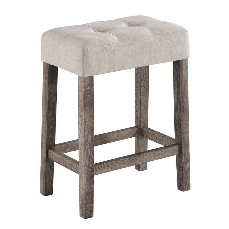 Cora 3 Piece Counter Height Table Set, Deep Tufted Stools, Brown, Beige
