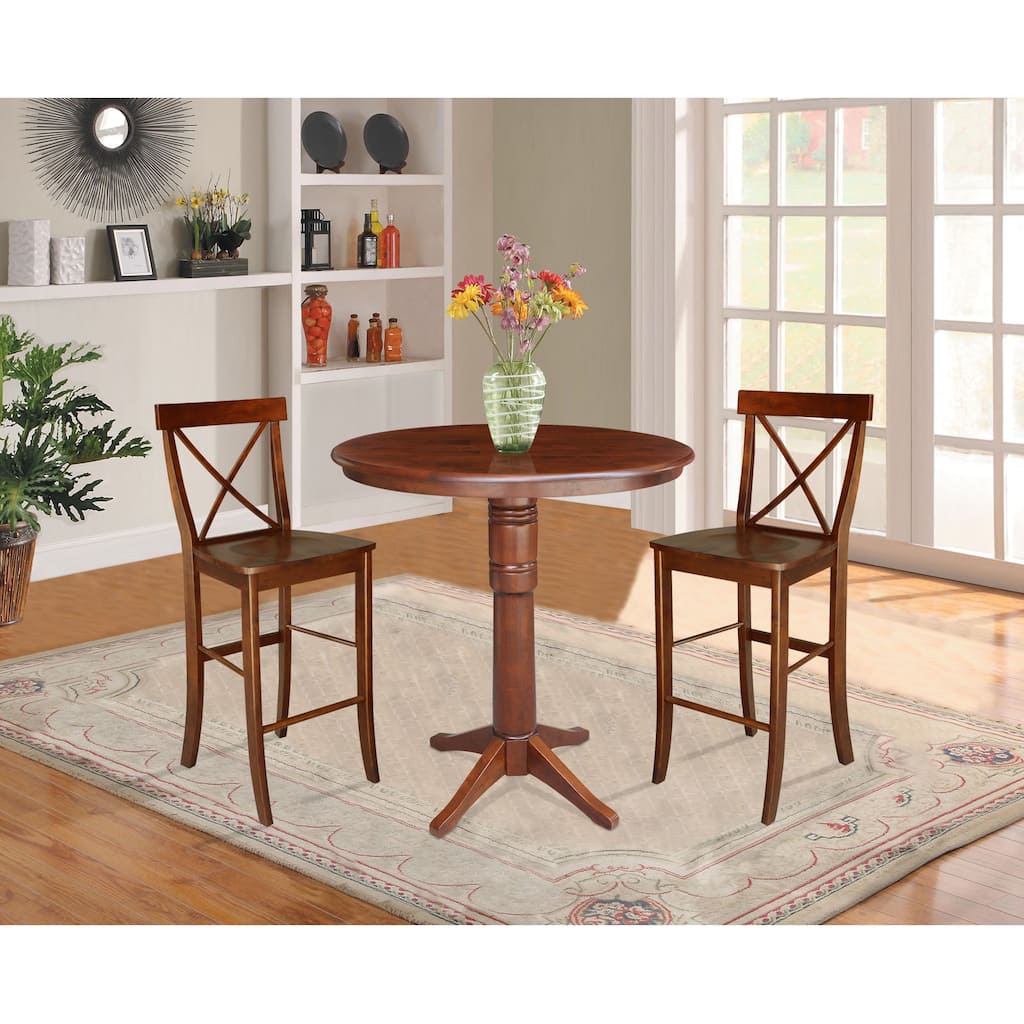36" Round Pedestals Bar Height Table With 2 Barheight Stools