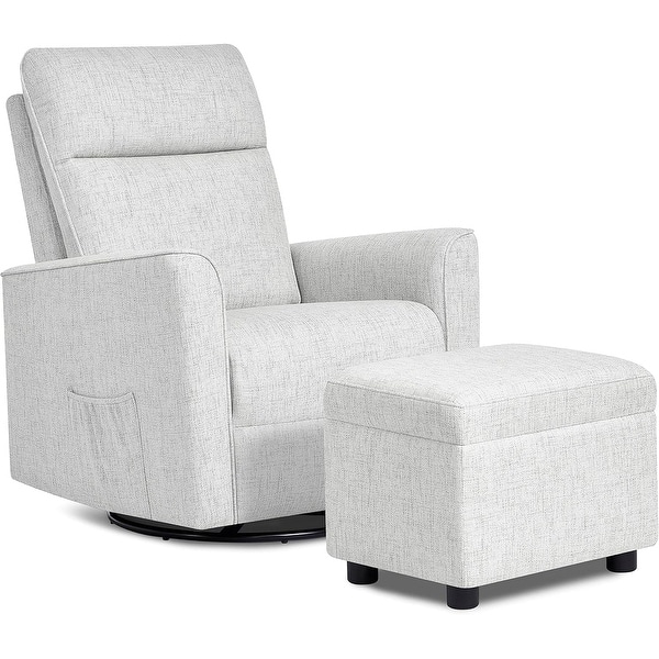 slide 2 of 7, Evolur Aria Upholstered Plush Seating Glider Swivel with Ottoman - Fog Grey Fog Grey